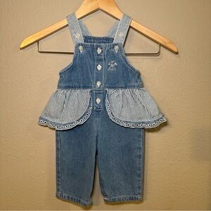 RARE VTG Baby GUESS Denim Overalls W/ Ruffle Made USA -9 Months- Embroidery Logo
